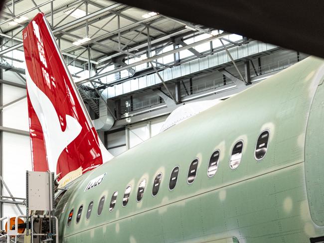 A first look at the aircraft Qantas hopes will transform its fleet - the A321XLR on the final assembly line in Hamburg, Germany.