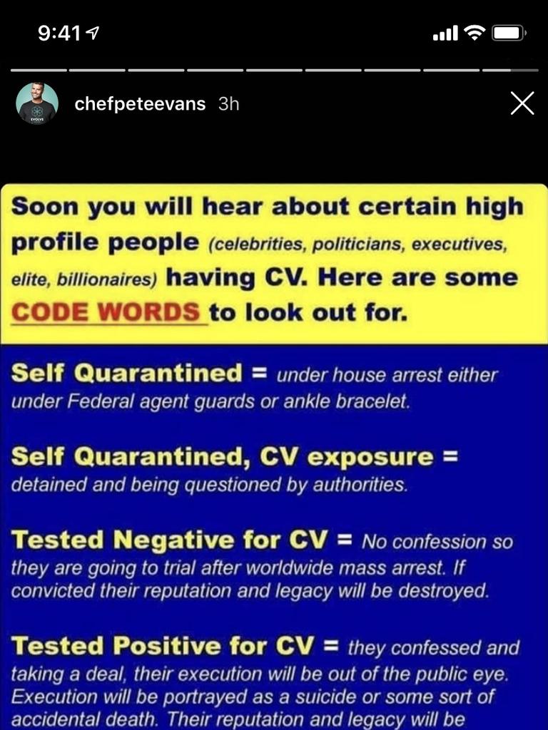 One of Pete Evans' bizarre coronavirus posts on Instagram.