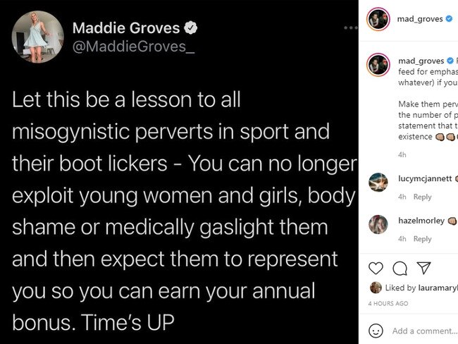 Maddie Groves’ Instagram post