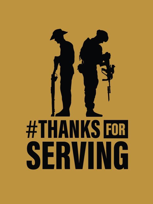 Thanks For Serving: Logos for the #ThanksForServing campaign, to launch across News Corp mastheads from October 14 2018. Preferred option is horizontal writing however vertical an option if column space is an issue. Design files, should artists need to adjust, available from  Justin Lees (News360), Lesley Hunter Nolan (Qld), Rohan Sullivan (NSW), Jo Schulz (Vic), Paul Ashenden (SA) and Damian Bester (Tas).Picture: Supplied