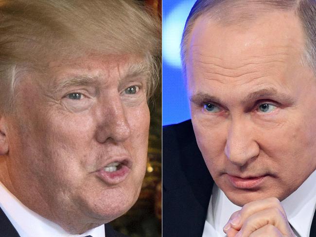 (FILES) This combination of file pictures created on December 30, 2016 shows a file photo taken on December 28, 2016 of US President-elect Donald Trump (L) in Palm Beach, Florida; and a file photo taken on December 23, 2016, of Russian President Vladimir Putin speaking in Moscow. - The Kremlin on August 9, 2018 slammed as "unacceptable" US sanctions over Moscow's alleged involvement in a nerve agent attack in Britain, but said Russia still hopes for constructive relations with Washington. (Photos by DON EMMERT and Natalia KOLESNIKOVA / AFP)