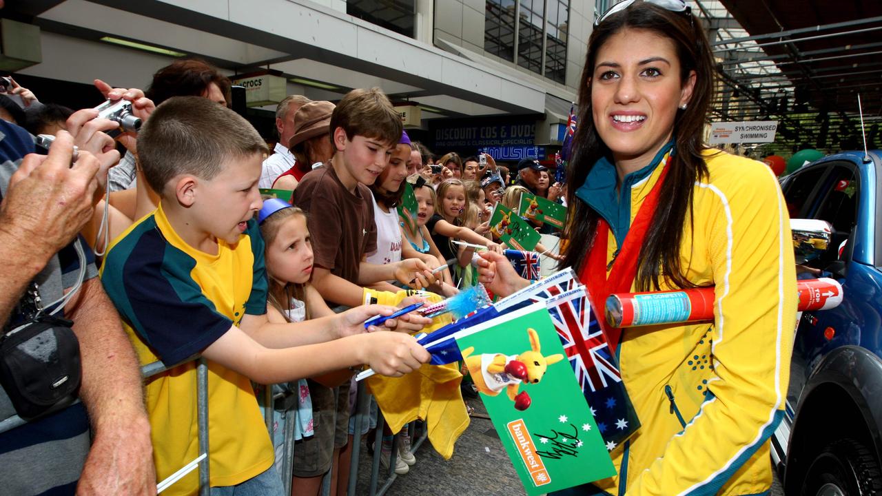 Rice during the welcome home parade for the 2008 Australian Olympic team at Brisbane City Mall.