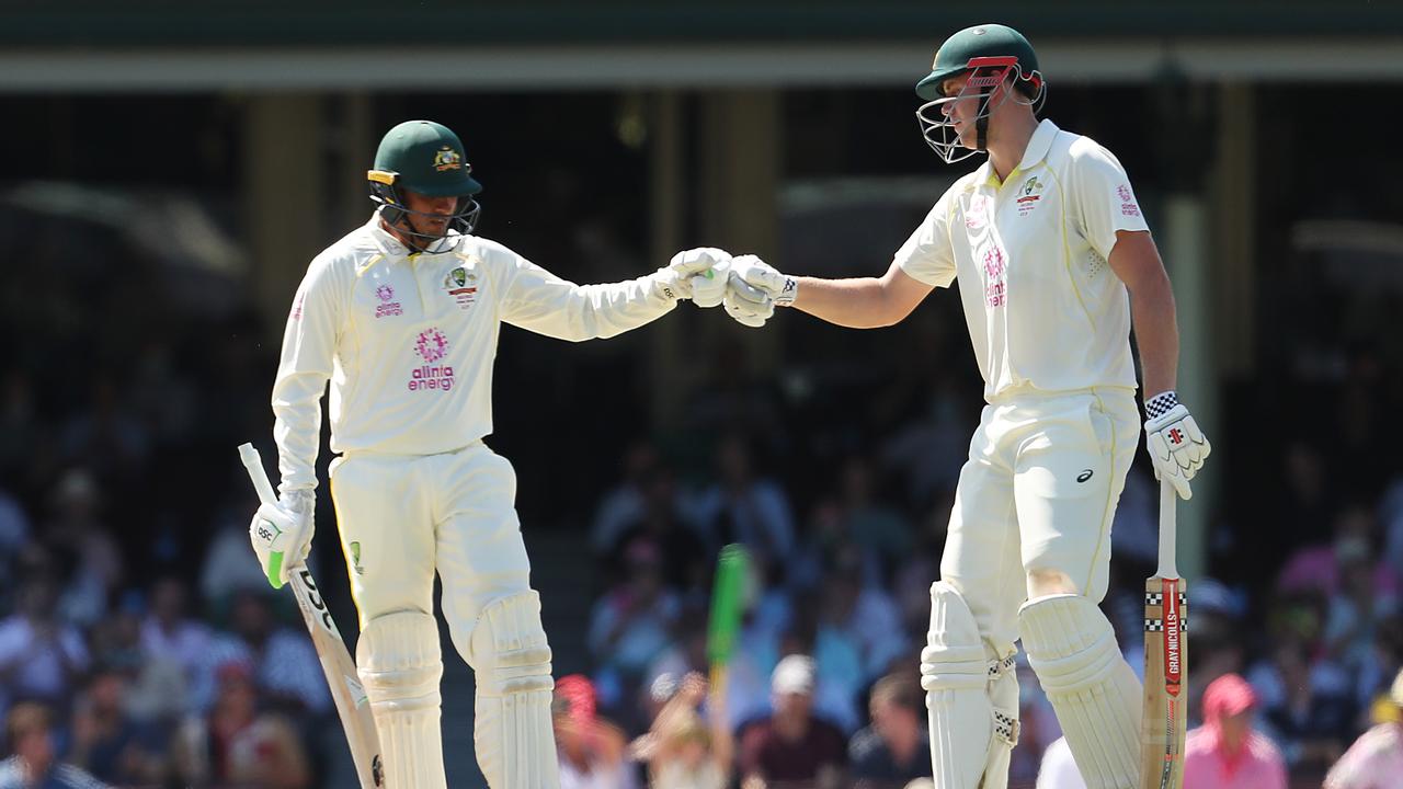 Usman Khawaja and Cameron Green. Photo by Mark Metcalfe – CA/Cricket Australia via Getty Images