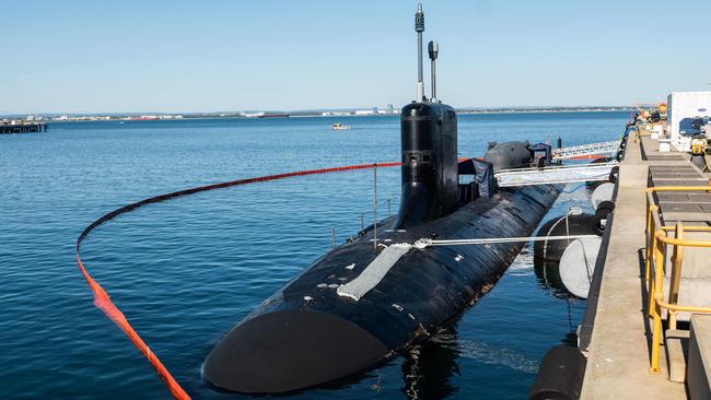 US Navy Virginia-class submarine, USS North Carolina, docks at HMAS Stirling in August last year. Picture: AFP