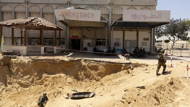The strikes created a massive crater outside the emergency room of the hospital. Picture: Getty Images.
