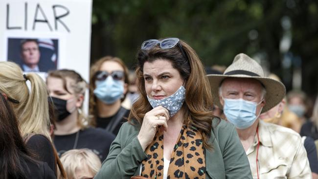 ABC Journalist Louise Milligan, who is being sued by Christian Porter, at Treasury Gardens in Melbourne to participate in Melbourne’s March 4 Justice rally today. Picture: NCA NewsWire / David Geraghty