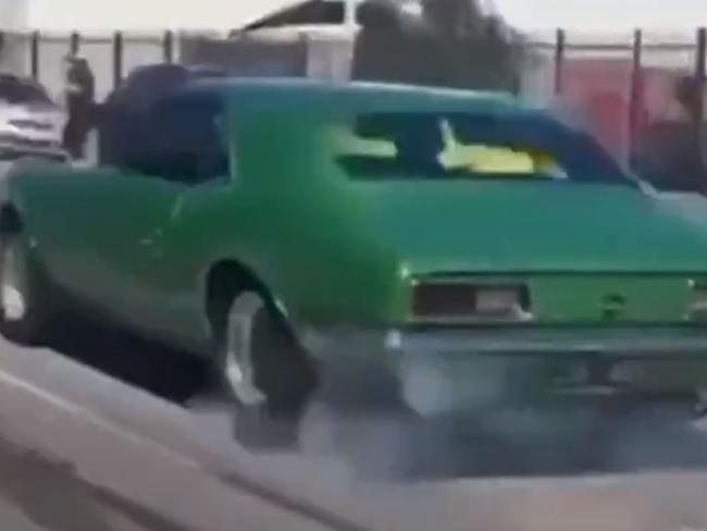 A muscle car meet stunt has gone wrong for a Camaro driver when they slammed into a car making a U-turn on Days Road. Picture: 7NEWS Adelaide