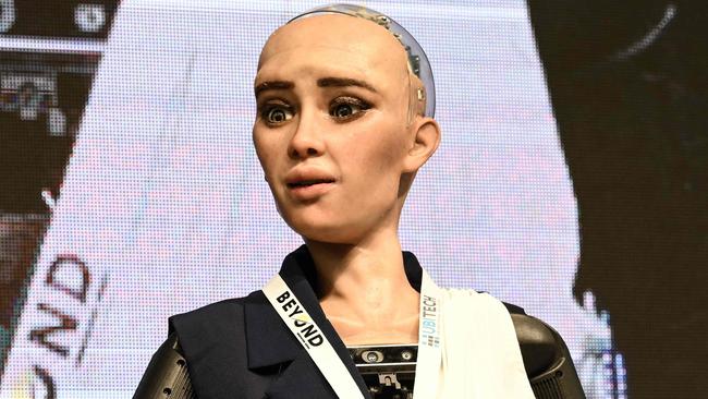 Artificial intelligence (AI) robot "Sophia" is presented during the international tech event "BEYOND" which takes place annually in Thessaloniki, on April 26, 2024. Sophia is a social humanoid robot developed by the Hong Kong-based company Hanson Robotics. Sophia was activated on February 14, 2016, and made her first public appearance in mid-March 2016 at South by Southwest (SXSW) in Austin, Texas, United States. (Photo by Sakis MITROLIDIS / AFP)