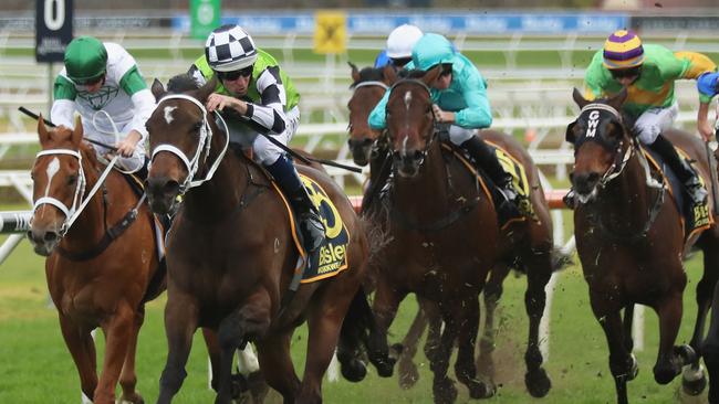 Hugh Bowman rides Unforgotten to victory. Picture: Getty Images