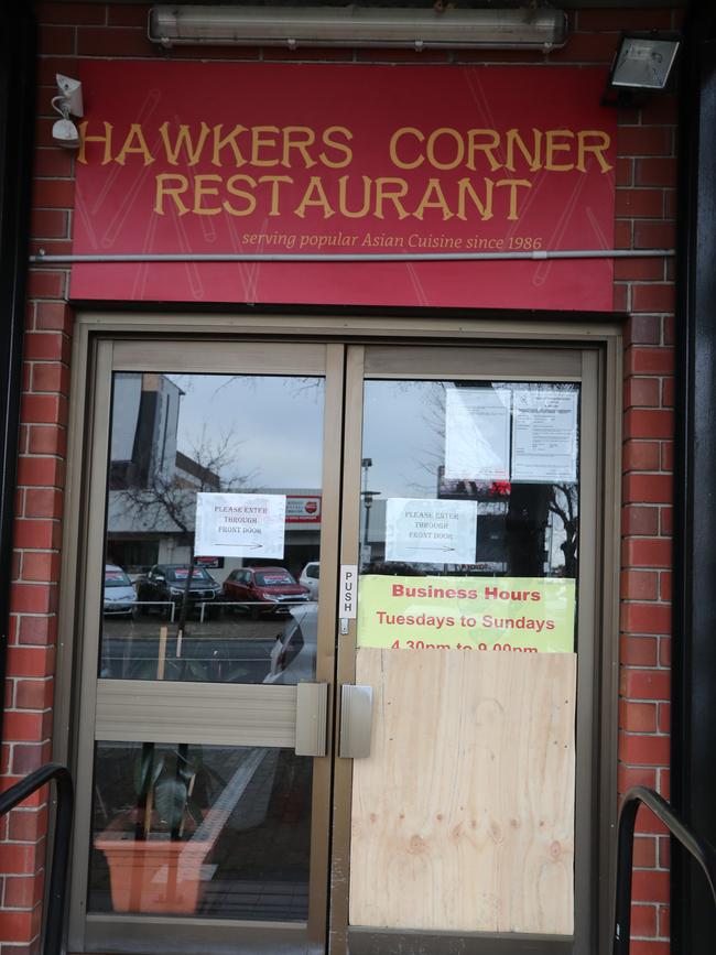 Hawkers Corner Restaurant was left damaged. Pic Tait Schmaal.