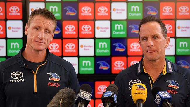 Brett Burton and Don Pyke left the Crows this off-season. <i>The Advertiser </i>understands Burton was prepared to go to court after arguing unfair dismissal and reputational damage over his sacking by the club. (Photo by Daniel Kalisz/Getty Images)