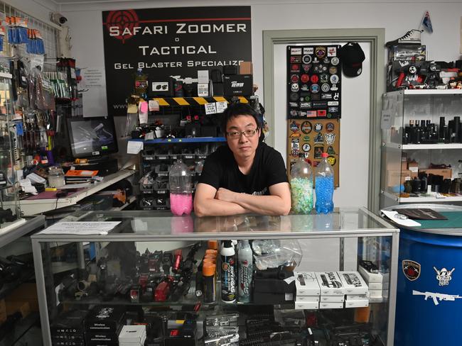 29/10/21. Douglas So from Safari Zoomer is the only gel blaster specific licensed firearm dealer in Adelaide after the gel blasters were regulated by SAPOL as a licensed firearm. He says he's lost tens of thousands of dollars and would consider a class action for compensation under the right conditions.  Picture: Keryn Stevens