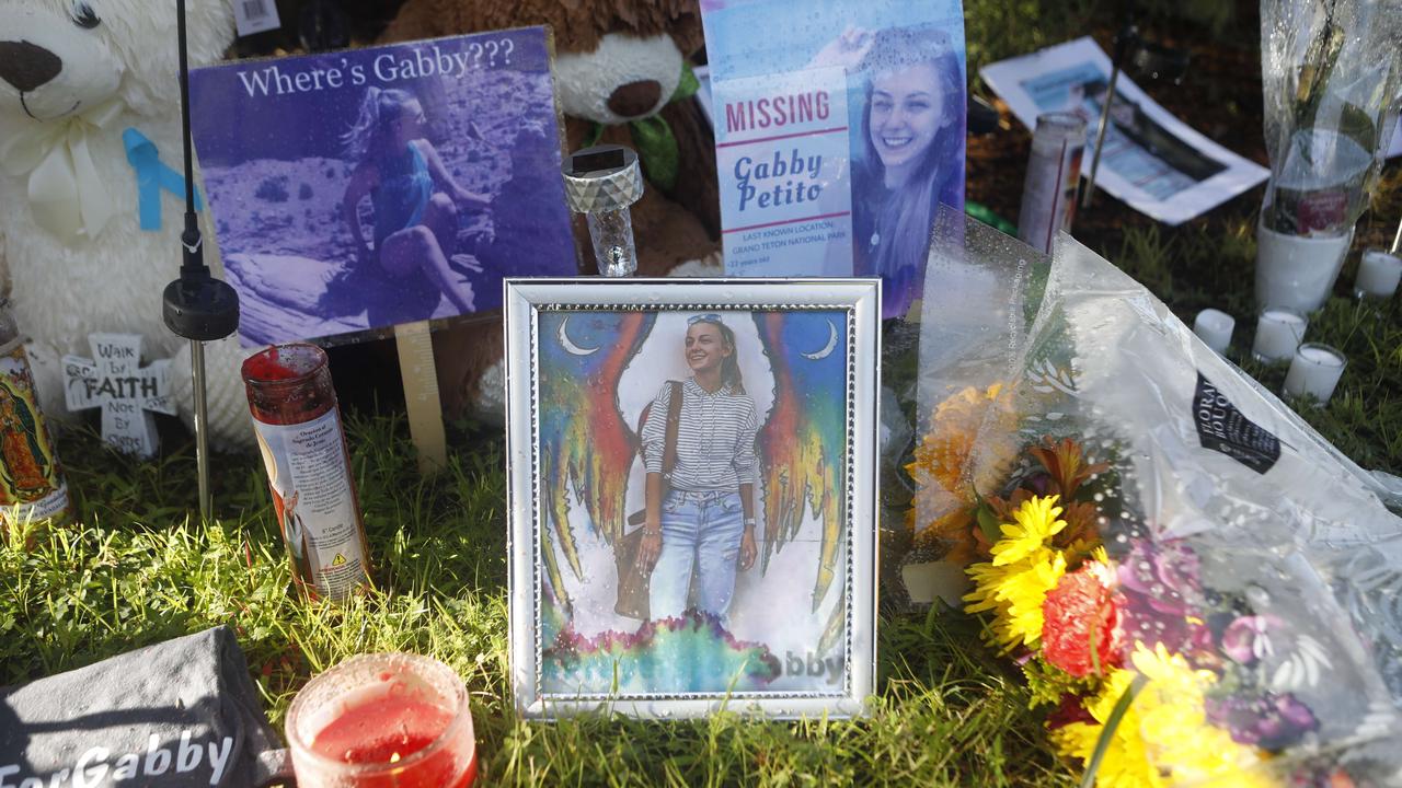 A makeshift memorial dedicated to Gabby Petito in North Port, Florida.