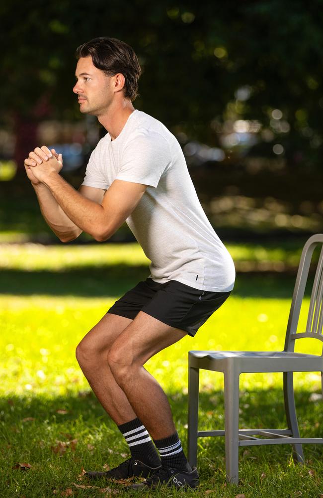 Brandon Demura demonstrates a squat, which experts say is an all-rounder exercise. Picture: Mark Stewart