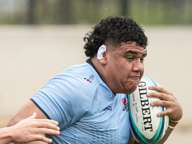02/03/2024. News Local. Sport. Concord, Sydney, NSW, Australia.Action pics from the WarratahÃs Under 18Ãs v Queensland Reds rugby match at Concord Oval, Sydney. WarratahÃs player Edwin Langi Picture: Julian Andrews