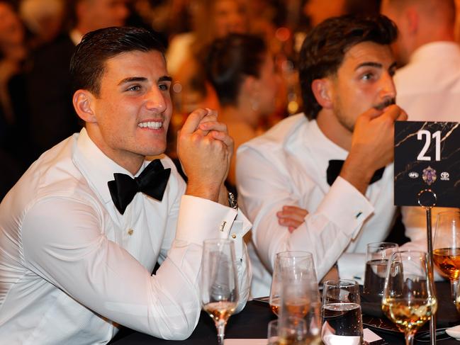 Nick Daicos alongside brother Josh at the 2024 Brownlow Medal. Picture: Dylan Burns/AFL Photos via Getty Images.