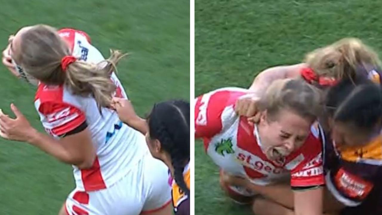 The hair pull and subsequent tackle that left Kelly on the ground.