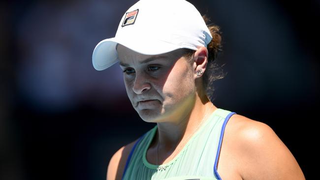 Barty battles in the second set. Picture: AAP