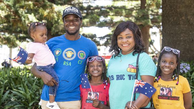 (from left) Mokorede, Bola, Mojola, Kemi and Desire Awodoye. Australia Day celebrations at Picnic Point in Toowoomba. Thursday, January 26, 2023. Picture: Nev Madsen.