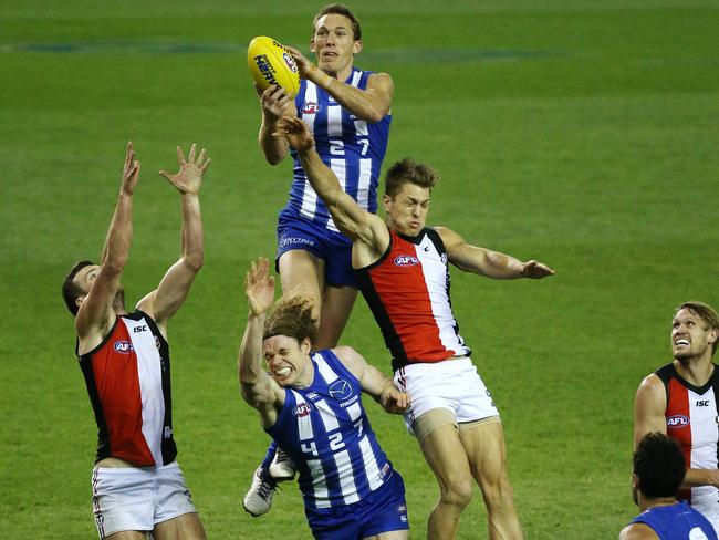 Drew Petrie takes a massive mark in the third quarter. Picture: George Salpigtidis