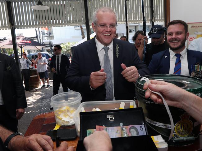  Prime Minister Scott Morrison spends Anzac Day in  Townsville, where he drank beer with current and former serving soldiers.  Picture: Gary Ramage