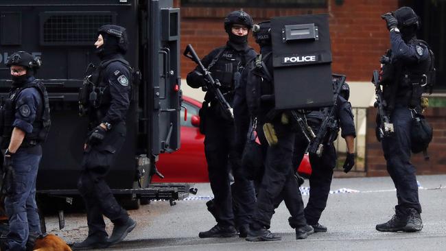 Armed police at the scene around Henry St, Lewisham Friday afternoon. Picture: Sam Ruttyn