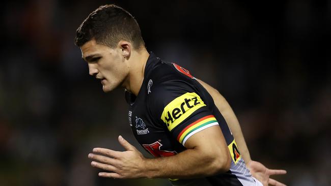 Nathan Cleary warms up during a footy game.