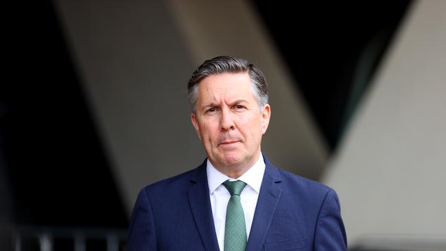 The nation’s health ministers, led by federal Health Minister Mark Butler, met in Sydney on Friday to discuss solutions to the IV fluid shortage issue. Picture: Kelly Barnes/NewsWire