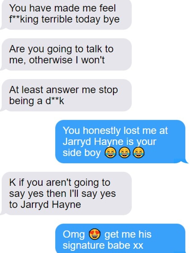 A mock-up of the woman’s texts with Steven Page.