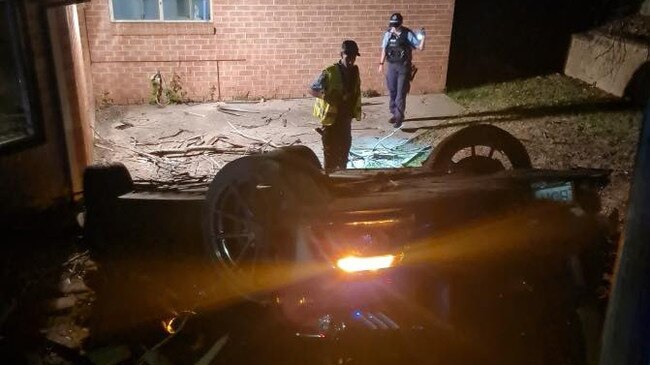 The car smashed through the fence of a property in Kellyville. Picture: Facebook