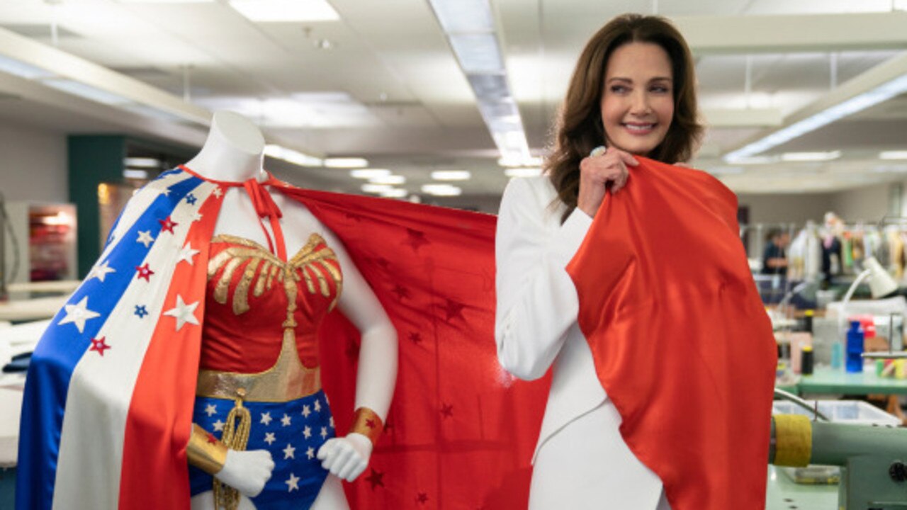 Television’s original Wonder Woman, Lynda Carter, with her restored costume in 100 Years of Warner Bros. Picture: Supplied