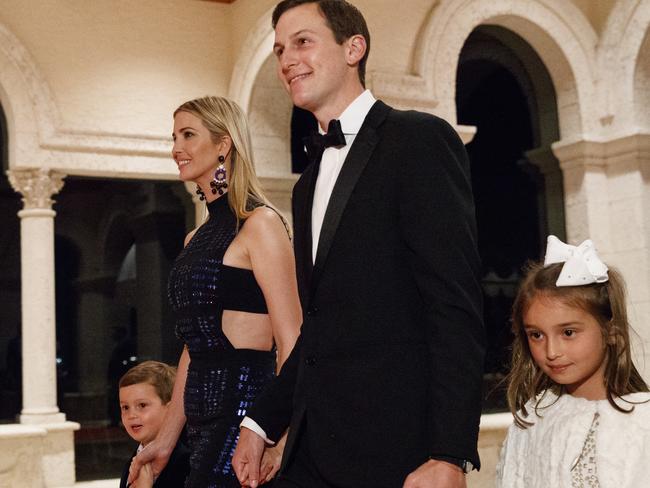 Jared Kushner and Ivanka Trump arrive with daughter Arabella Kushner and son Joseph Kushner for a New Year's Eve gala at Mar-a-Lago. Picture: AP