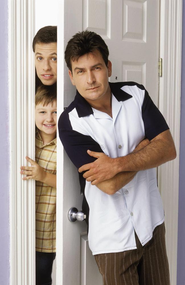 Sheen with Two And A Half Men co-stars Jon Crier and Angus T Jones.