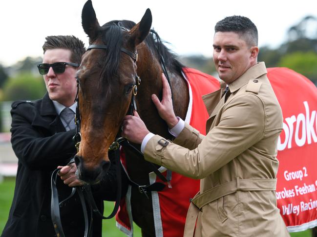 Trainer Liam Howley with Homesman. Picture: AAP