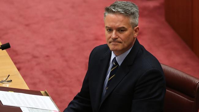 Senator Mathias Cormann in the Senate Chamber. Picture: Kym Smith