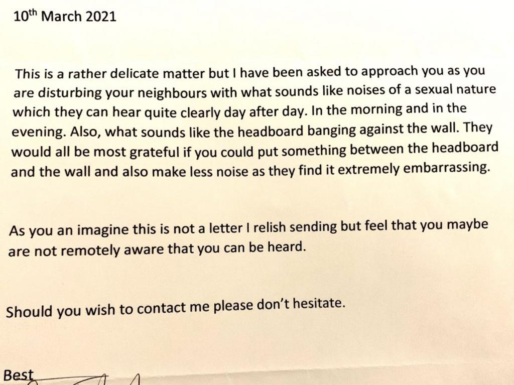 Meanwhile, another woman recently shared a letter her daughter received for ‘sex noises’ coming from her bedroom. Picture: Twitter/Delirious_Dater