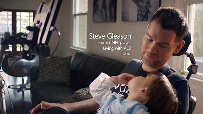 Former NFL player Steve Gleason communicates to his son using his computer and eye tracking software.