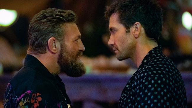 Conor McGregor and Jake Gyllenhaal square off in a scene from the movie Road House.