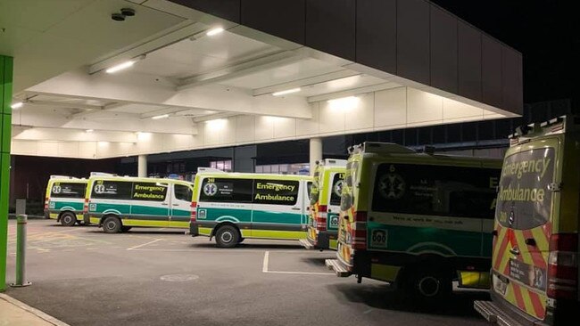 Ambulances ramped at an Adelaide hospital in July.