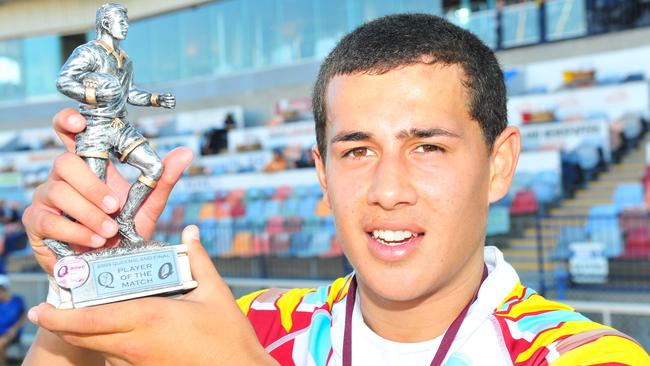 Arrive Alice Cup Grand Final Schoolboys Rugby League match between Kirwan State High School and Keebra High School. Bets on field, Keebra No. 1, Jordan Kahu (captain).