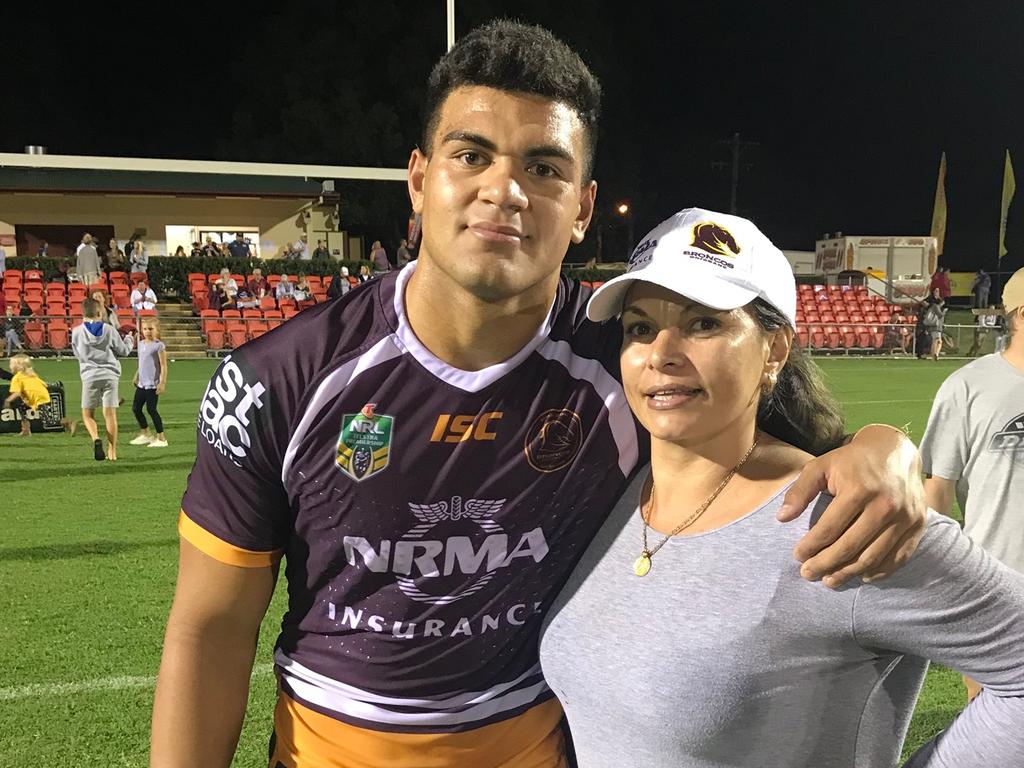 David Fifita with mum Gwen Fifita back in his Broncos playing days.