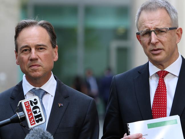 Minister for Health Greg Hunt and Minister for Families and Social Services  Paul Fletcher, speaking at a press conference with CEO of Autism CRC Andrew Davis and Professor Andrew Whitehouse, Chief Research Officer, Autism CRC will jointly announce a new national standard for the diagnosis of autism spectrum disorder (ASD), improving diagnostic consistency across Australia at Parliament House in Canberra. Picture Kym Smith