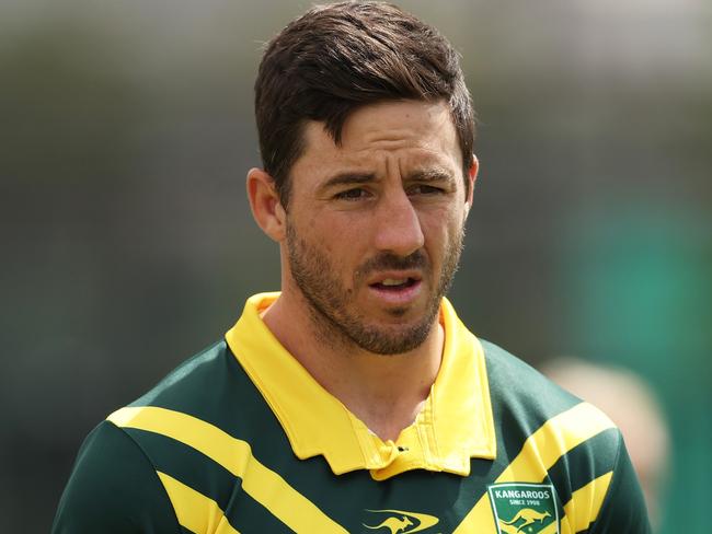 SYDNEY, AUSTRALIA - NOVEMBER 09:  Ben Hunt looks on during an Australia Kangaroos captain's run at Heffron Park on November 09, 2024 in Sydney, Australia. (Photo by Matt King/Getty Images)