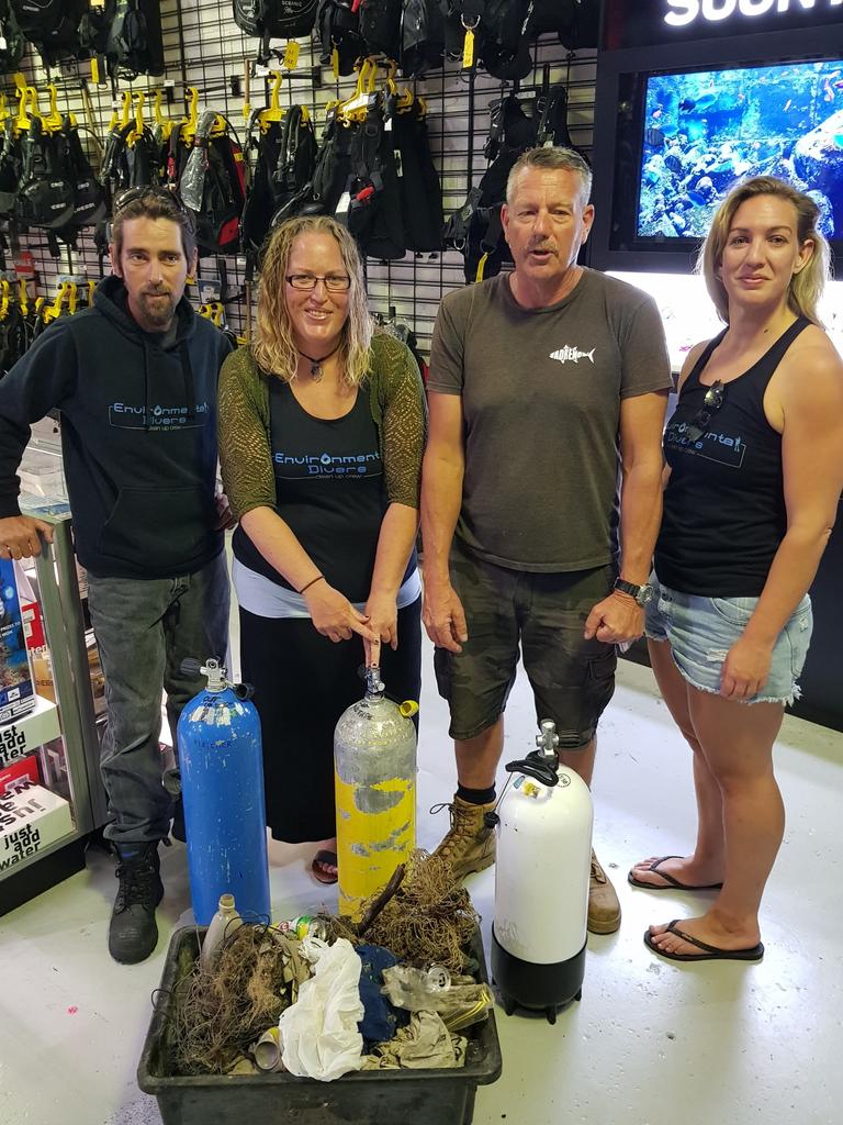 Environmental divers clean up the Gold Coast Seaway. This year they removed 1.75 tonnes from the waterways. Picture: supplied