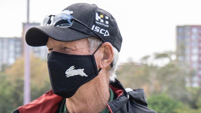 Souths coach Wayne Bennett models the latest Rabbitohs fashion accessory.