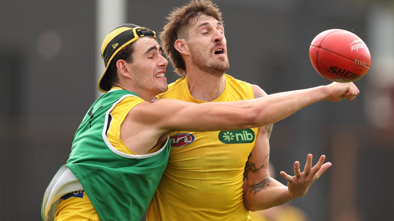 Richmond rucks Samson Ryan (left) and Sam Naismith (right) are in the frame for key forward roles following the injuries to Tom Lynch and Noah Balta. Picture: Robert Cianflone / Getty Images