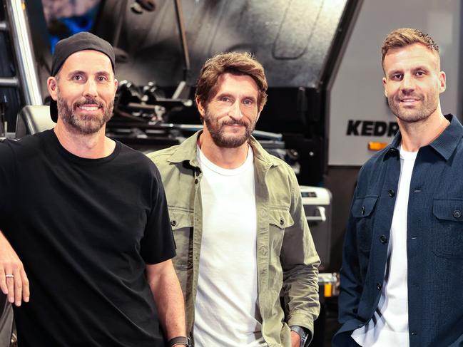 Top Gear Australia. Hosts Blair Joscelyne, Beau Ryan and Jonathan LaPaglia PHOTOGRAPH BY NIGEL WRIGHT 2023/24 AUSTRALIAN TOP GEAR BBC STUDIOS AUSTRALIA THIS PICTURE SHOWS: STUDIO DAY 3