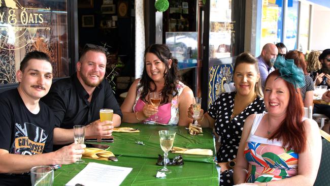 Jana, Leah, Katrina, Troy and Lachlan Gympie's The Dolly and Oats during the Melbourne Cup Races on November 7, 2023.