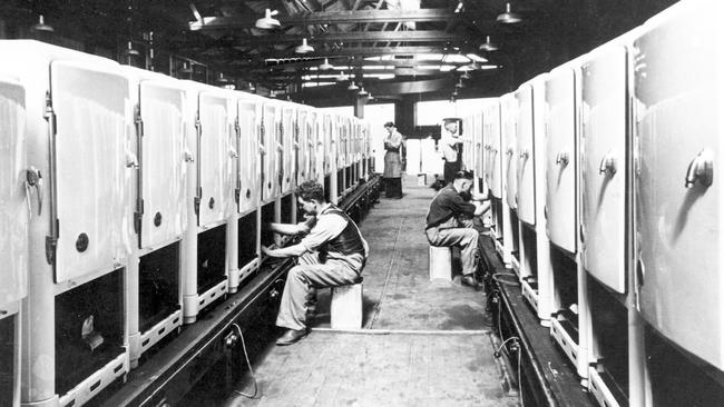 The Kelvinator fridge assembly line at the Keswick factory in about 1940. Picture: State Library of SA / BRG315