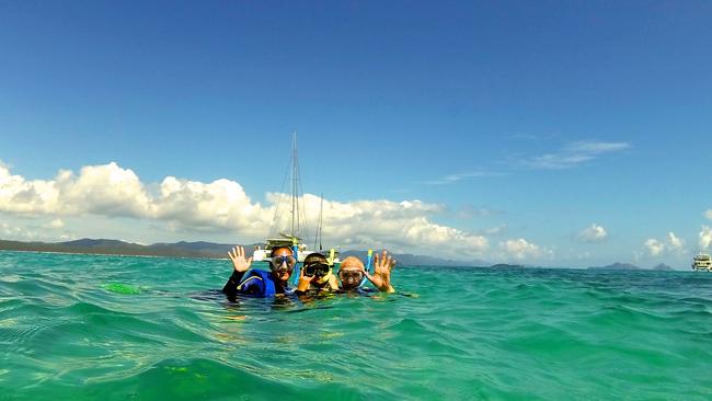 Peter “Spida” Everitt, his wife Sheree and their son Boston in the Whitsundays filming for their TV travel program <i>The Great Australian Doorstep</i>, screening on 7TWO. 